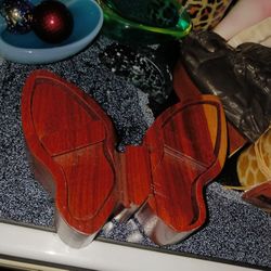 Wood Hand Carved Butterfly Larg Trinket Box 3 Firm Lots Items My Post Go See