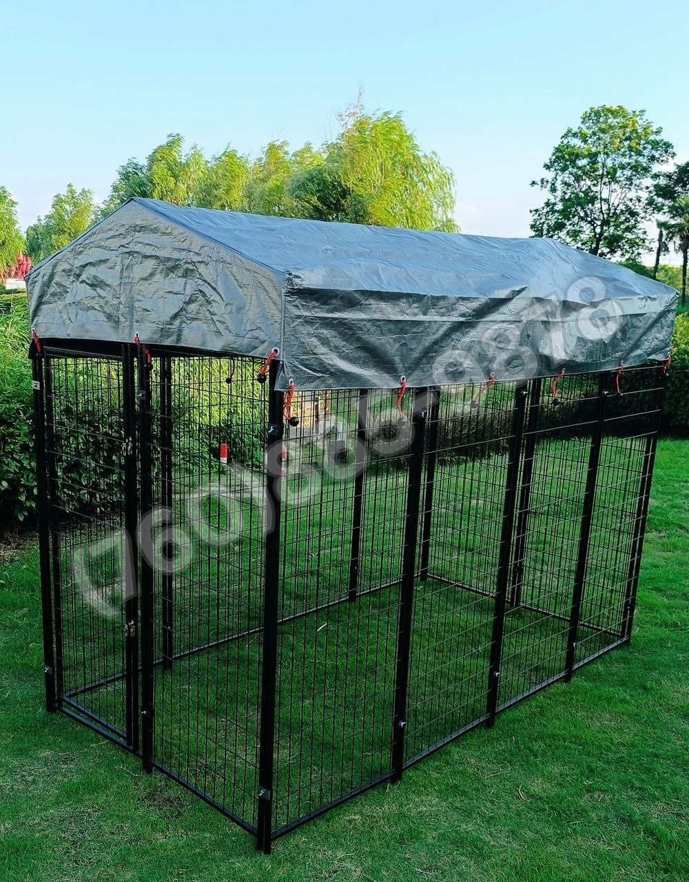 Outdoor Dog Kennel with Tarp Shade – 8x4x6 ft  (New in Box)