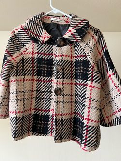 NEW Women Elegant Classic Check Plaid Pattern Wool Woven Warm Wide 3/4 Sleeves Long Coat Jacket Size S