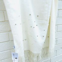 New With Tag BEAUTIFUL Pearl Embellished Scarf Wrap Around Or Table Runner Home Decor