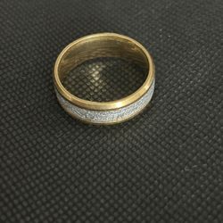 Mens Band Gold Tone Ring With Meteorite Center NEW