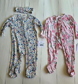 Lot of 2 Little Me Floral Footies Coverall  9-Months Zip-Up NWT