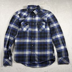 Diesel Flannel Shirt Mens Small Blue Plaid  Snap Button Long Sleeve Grunge #2830