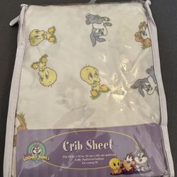 NEW Vintage LOONEY TUNES Bugs Tweety Taz Fitted Crib Sheet