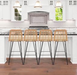 Set of 4 Rattan Counter Stools, Bar Stools