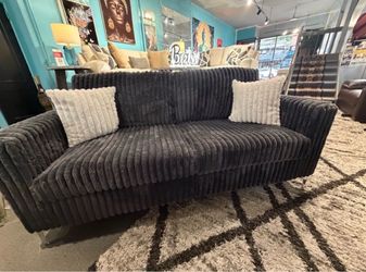 Dark Gray Ribbed Fabric Sofa