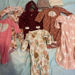 Baby Sleepers & Hats Bundle - Carter's 0-3M 3M