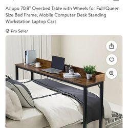Arlopu 70.8'' Overbed Table with Wheels for Full/Queen Size Bed Frame, Mobile Computer Desk Standing Workstation Laptop Cart