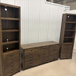 TV stand with drawers and two side shelves -