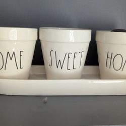 Rae Dunn 3 Pot Planter Set w/Tray