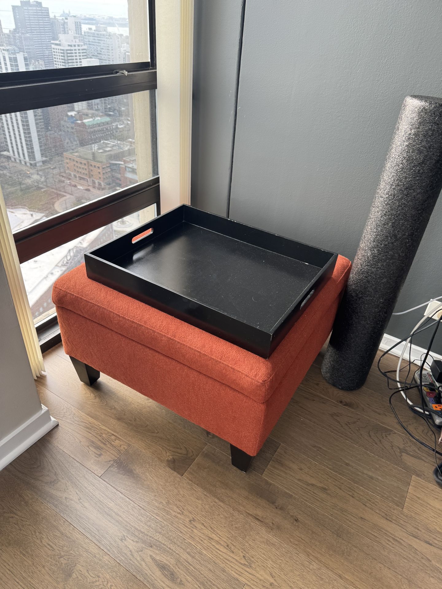Orange Fabric Square Ottoman With storage