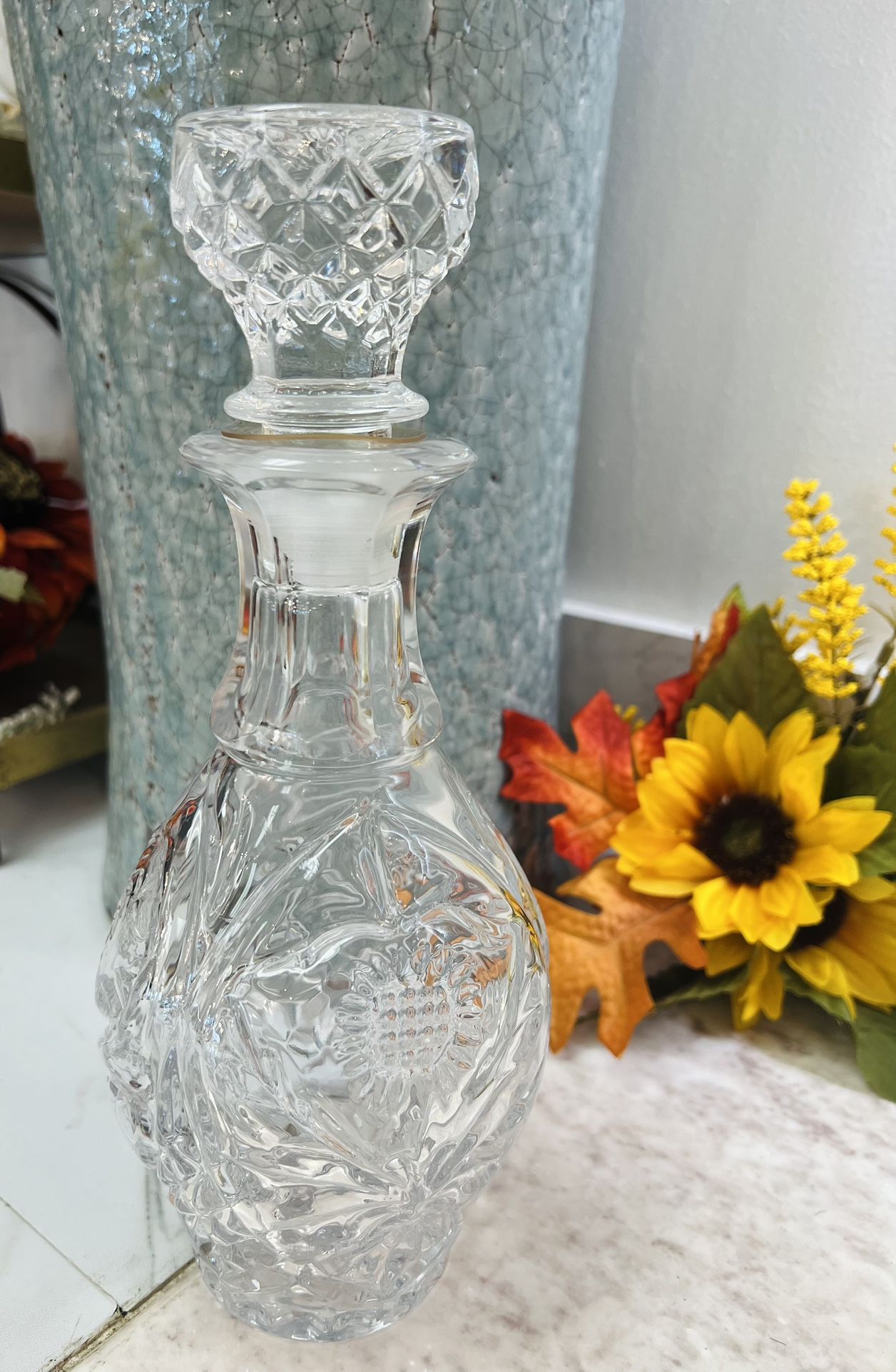 Vintage Crystal Decanter with Stopper 10”