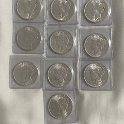 (10) Mixed Dates Peace Dollar Silver Coin XF to AU