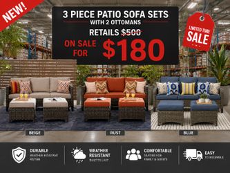 OVIOS Outdoor Couch New Vultros 3-Piece High Back with Ottoman