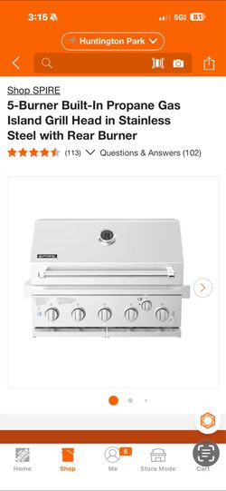 5-Burner Built-In Propane Gas Island Grill Head in Stainless Steel with Rear Burner