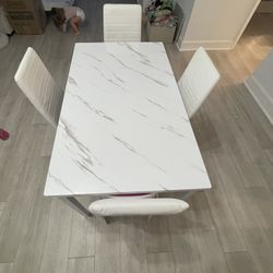 5 - Piece Dining Set W00(contact info removed) Table Base Color: White Chair Color: White $259.99