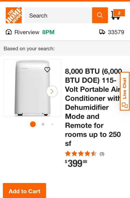 8,000 BTU (6,000 BTU DOE) 115-Volt Portable Air Conditioner with Dehumidifier Mode