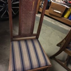 Two Striped Caned Chairs. 