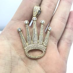 Gold Pendant Crown CZ Stones 