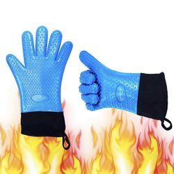 Long Silicone Grill Gloves Heat Resistant Oven Mitts & Potholders for Barbecue,