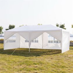 10'x20' Outdoor Party Tent, Large Wedding Birthday Tents for Parties, White Canopy Tent with 6 Removable &@