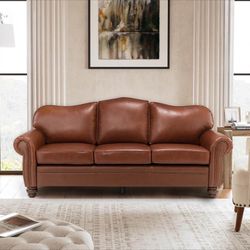 C/Classic 3-Seater Sofa with Premium Leather Upholstery, Stylish & Comfortable Sofa for Living Room or Office, Easy to Maintain & Long-Lasting Brown 