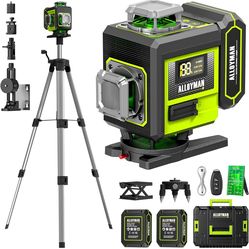 Alloyman Laser Level with Tripod, 4 × 360° Self Leveling Laser Level, Nivel Laser Green Line Lazer Leveler Tool for Picture Hanging, Home Renovation, 