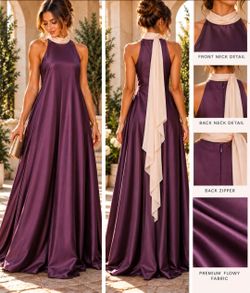Purple Satin Halter Neck Maxi Gown