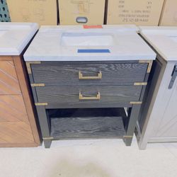 Brand New Black Oak 30" Single Vanity with Marble Top in White  $469 