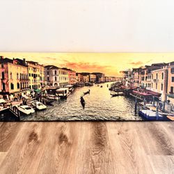 Large Venice Canal Sunset Canvas Wall Art – Panoramic 53 x 18 