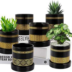 EFISPSS 3.2 inch Succulent Plant Pots – Ceramic Flower Pot with Ceramic Tray and Drainage Hole for Plants Succulent Cactus (Plant NOT Included) - 6 Pa