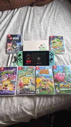 Nintendo Switch Animal Crossing Edition Bundle + 6 Games + Case