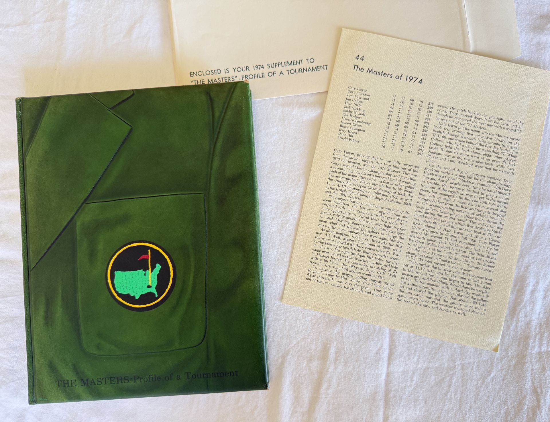THE MASTERS 1973 Augusta National Profile of a Tournament Leather Book & 1974 Supplement