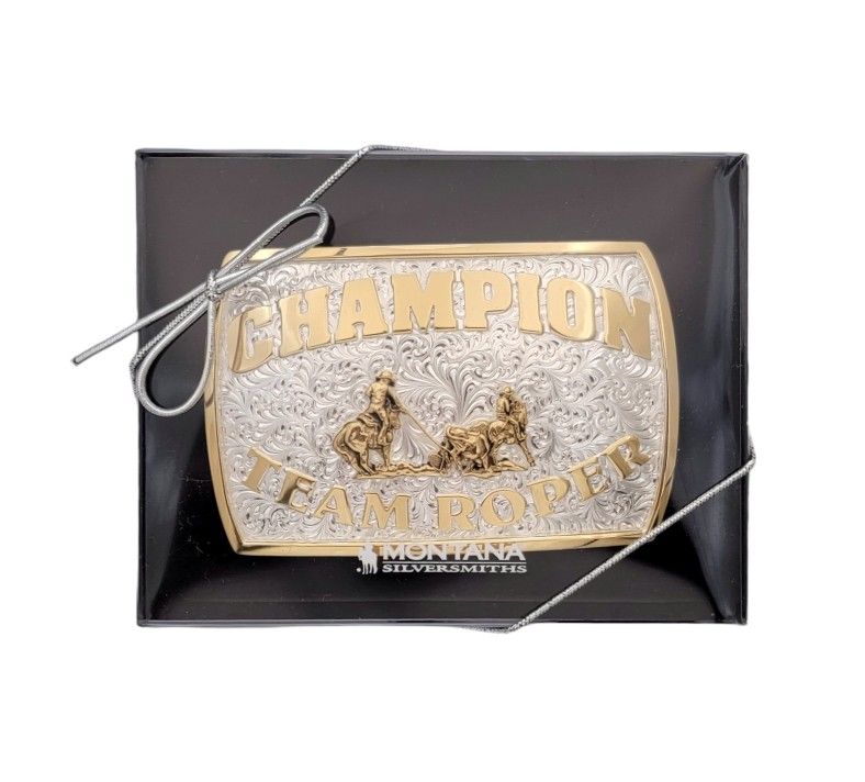 Montana Silversmiths Fine Silver Champion Team Roper Belt Buckle