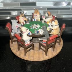 Unique Resin Dog Playing Poker Statue Collectible 