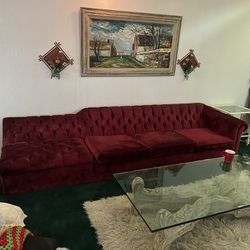 Upholstered red couch 