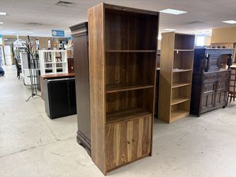 Dark Honey Tall Bookcase w/ Lower Cabinet