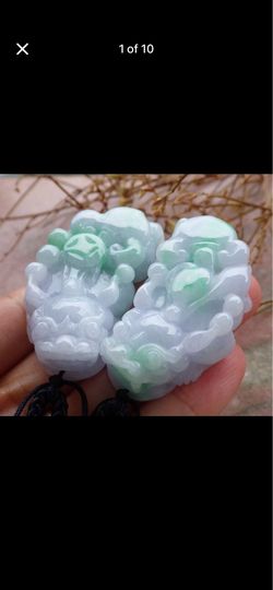 Lavender light blue green certificate jadeite jade pair dragon pi xiu coin pendant
