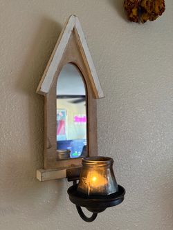 Rustic Wood Wall Sconce with Mirror