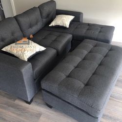 Brand New Gray Sectional Sofa Couch With Ottoman 
