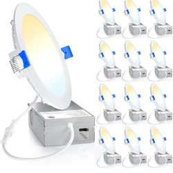 6 Inch LED Recessed Lights 12 Pack Canless Dimmable Ceiling Wafer Downlights