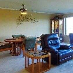 Table, Chairs, Recliners & 65in Smart TV