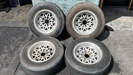 Appliance Dia Mag 15x7 Inch aluminum wheels with old tires 5x5 Lug pattern Fits Chevy Truck Or Van
