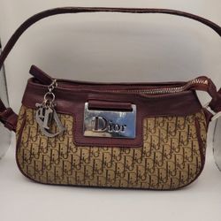 Christian Dior Columbus Burgundy Leather Canvas Handbag
