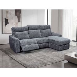 Brand New Grey Super Plush Reclining Sectional Sofa w Storage Chaise Lounge