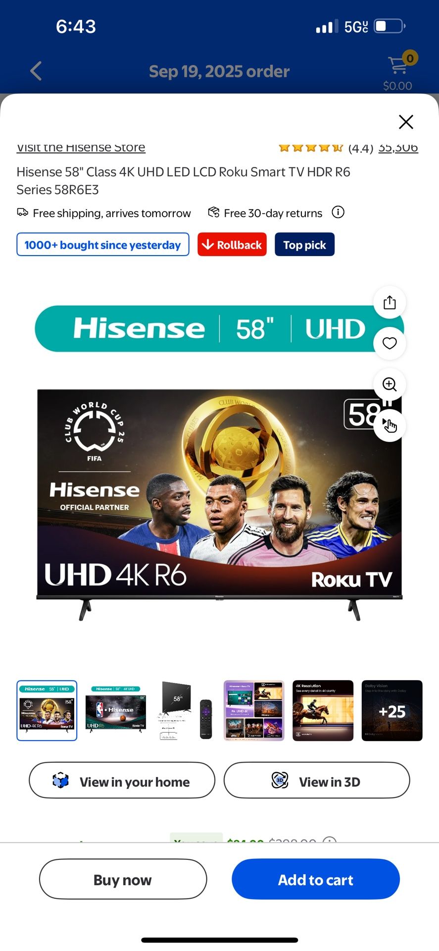 Hisense 58” Roku Tv