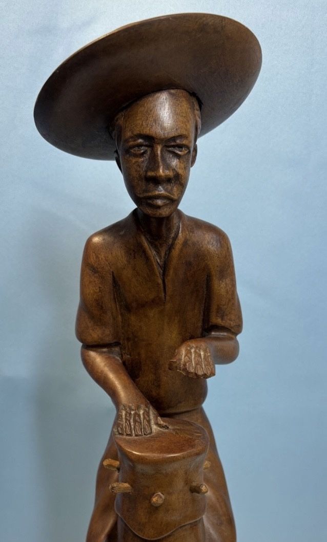Vintage 1969 Wooden Carved Tall Drummer Artisan Puerto Rico