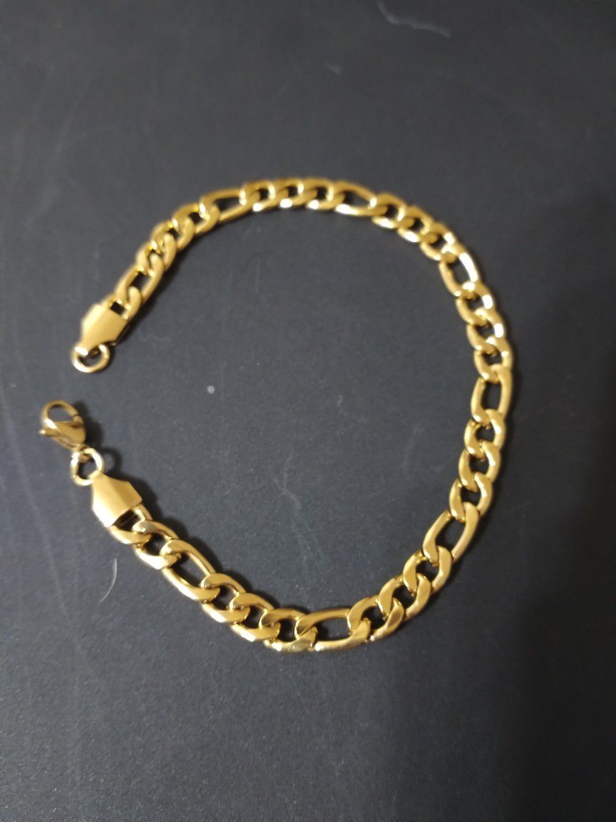 316L Stainless Steel Figaro Gold Plated Bracelet 6mm