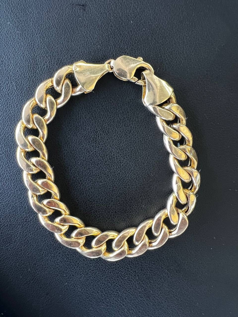 14k sold yellow gold hollow Cuban bracelet inch