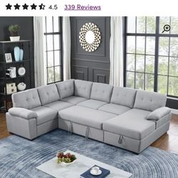 L Sectional Pull Out Bed Included And Storage Box 7 Seater Couch Sofa Mueble New